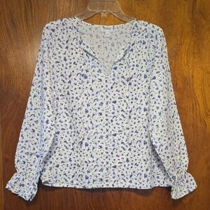 Chic Blue Floral Blouse for Women